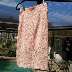 Tight pencil embroidered lace pink skirt bodycon